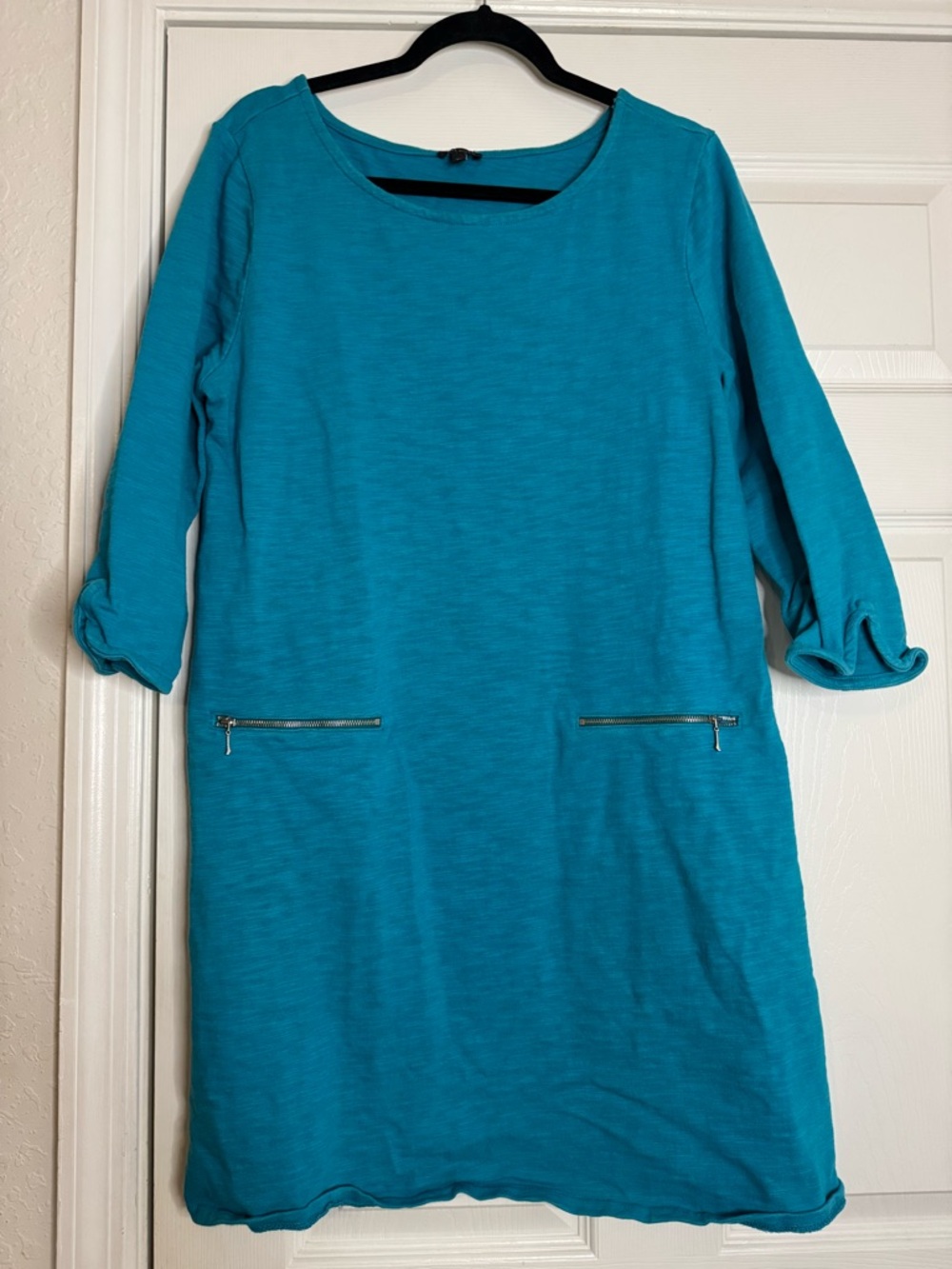 Talbots Teal Long-Sleeve Shift Dress with Zip Pockets
